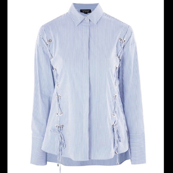 ❤️ TOPSHOP STRIPE LACE UP SIDES DETAIL SHIRT ❤️ - Picture 1 of 3